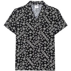 The Goonies Movie Skull Print Button Up Shirt Men's XL Black White rayon casual